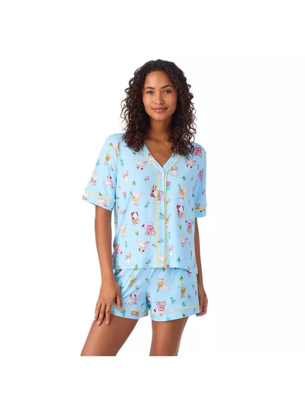 Cuddl Duds Womens Blue Dogs Short Sleeve Pajamas Top and Short Set Sz L New